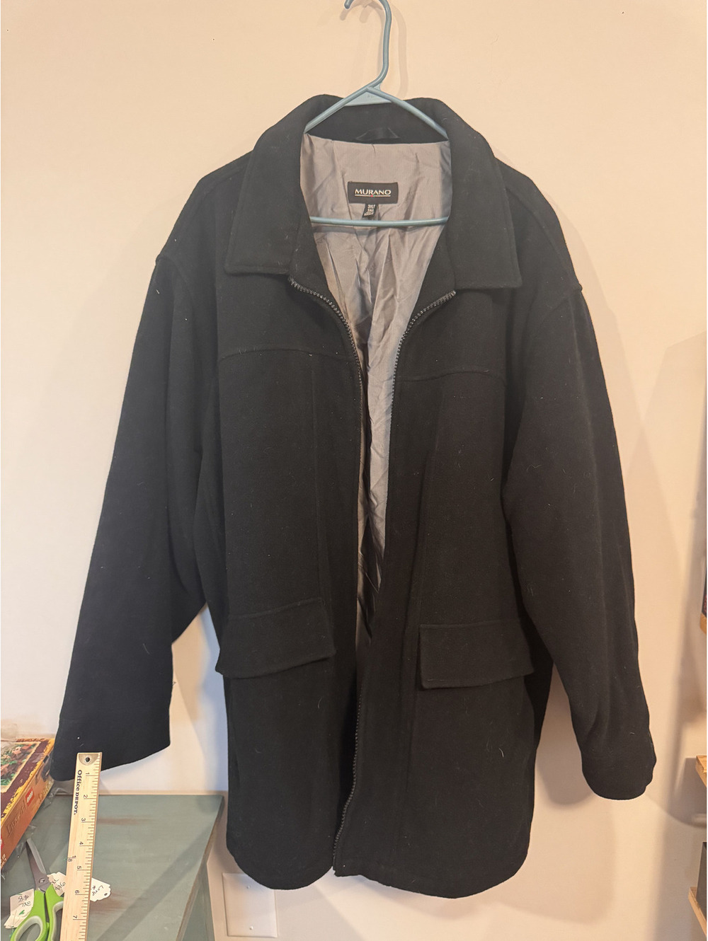 Murano Mens Wool Blend Jacket Black Full Zip Car Coat Winter Jacket 3XLT